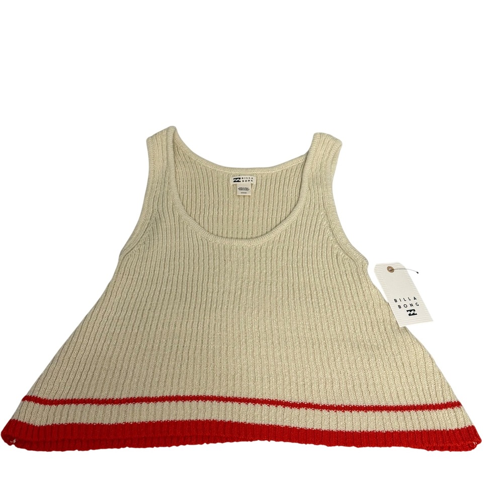 Billabong Summer Nights Ribbed Knit Striped Tank Top Cream Red Small NWT